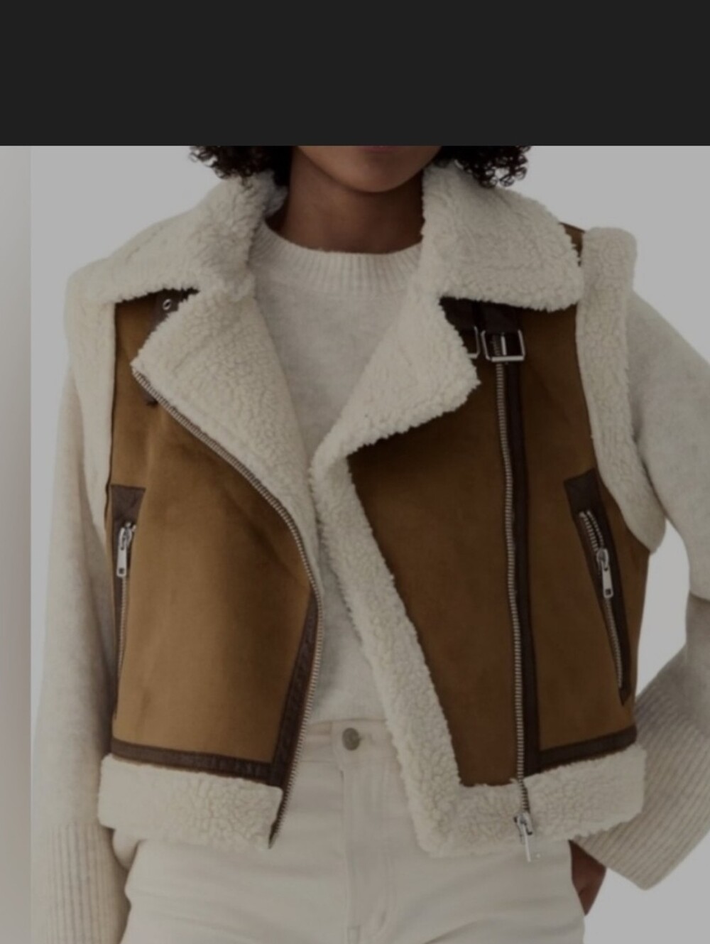 JASON WU EUC SHEARLING N SUEDE HIGH NECK ASYMETRC ZIP STRUCTURED VEST SZ SMALL